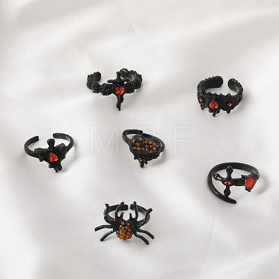 6Pcs 6 Styles Alloy Rhinestone Cuff Rings Sets WG9487C-01-1