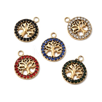 304 Stainless Steel Micro Pave Rhinestone Pendants STAS-G369-11G-1
