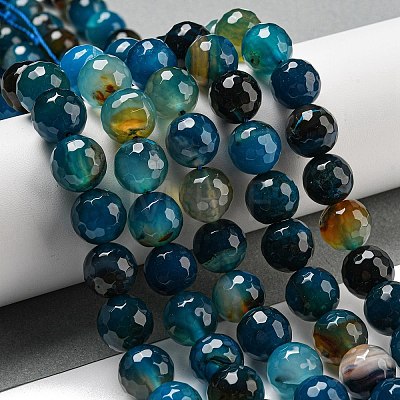 Faceted Natural Banded Agate Beads Strands G-F447-12mm-O08-1