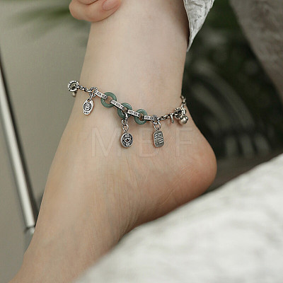 Natural Chalcedony Lucky Donut & Brass Fu Charm Anklets for Women FS-WG9BF59-01-1