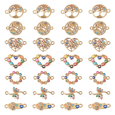 28Pcs 7 Styles Alloy Colorful Enamel Connector Charms FIND-TA0002-46-1