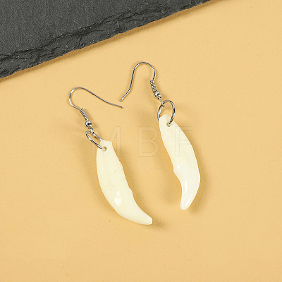Natural Gemstone Wolf Tooth Shape Dangle Earrings with Real Tibetan Mastiff Dog Tooth FX9729-9-1
