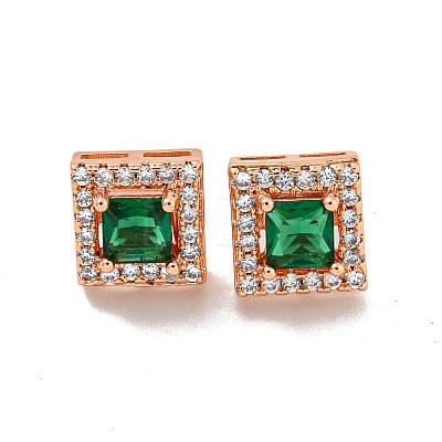 Square Brass Micro Pave Clear Cubic Zirconia Stud Earrings EJEW-G387-03RG-1