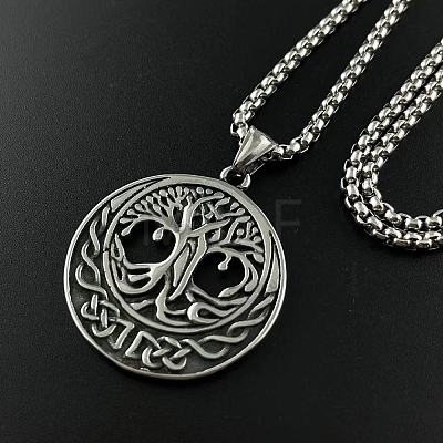 Stylish Punk Stainless Steel Hollow Tree of Life Pendant Necklaces for Men AE1544-1