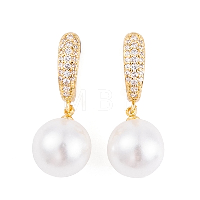 Rack Plating Brass Clear Cubic Zirconia ABS Pearl Earrings EJEW-S219-15G-01-1