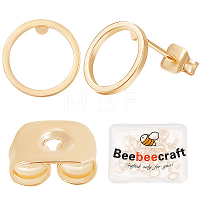 20Pcs Brass Circle Stud Earrings with Ear Nut for Women EJEW-BBC0001-09-1