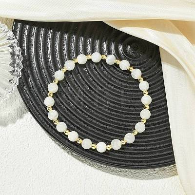 Natural White Moonstone & Synthetic Hematite Non-magnetic Beaded Stretch Bracelets for Women BJEW-JB13940-01-1