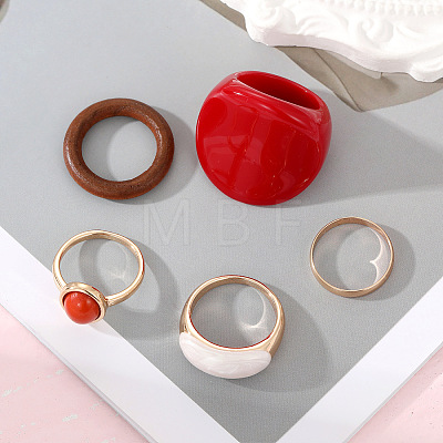 5Pcs Alloy with Resin Finger Rings FS-WGD69ED-01-1