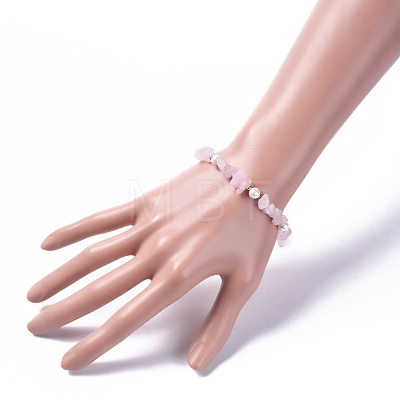 Natural Rose Quartz Chip Beaded Bracelets BJEW-JB04933-01-1
