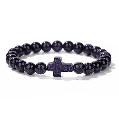 Synthetic Blue Goldstone Round Beads Stretch Bracelets YG0612-21-1