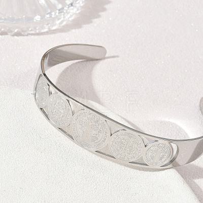 Religion 201 Stainless Steel Saint Benedict Hollow Open Cuff Bangles SA-CBA3211-01P-1