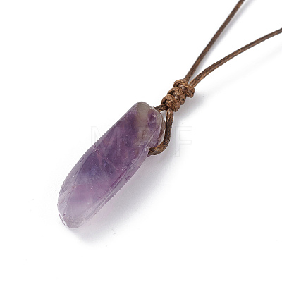 Natural Amethyst Nugget Pendant Necklace with Waxed Cord for Women NJEW-F306-01B-1
