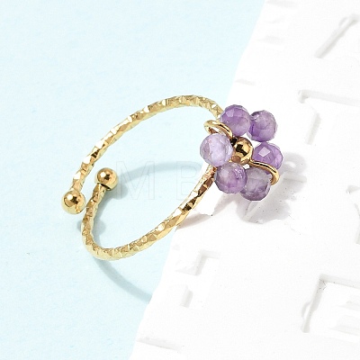 Adjustable 304 Stainless Steel Natural Amethyst Cuff Open Rings RJEW-P187-01G-01-1