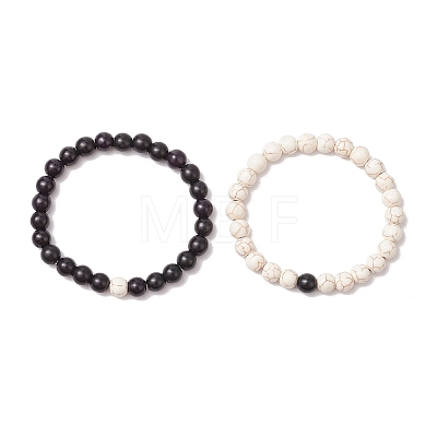 2Pcs 2 Colors Dyed Synthetic Turquoise Beaded Stretch Bracelets for Women Men BJEW-JB11551-1