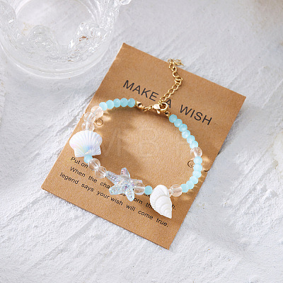 Alloy & Glass & Resin Shell Shape & Starfish Beaded Bracelets for Women WG1412B-04-1