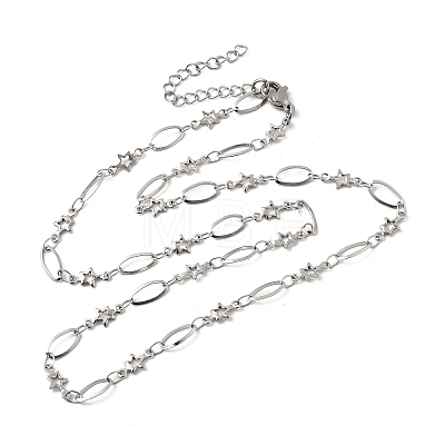 304 Stainless Steel Star Link Chain Necklaces for Women NJEW-A046-02A-P-1