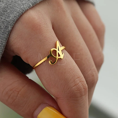 Adjustable 201 Stainless Steel Letter Open Cuff Rings for Women FS-WG61269-01-1