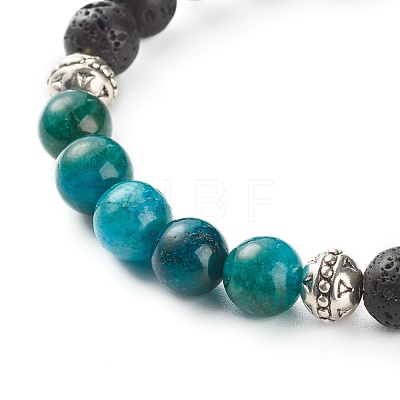 Natural Chalcedony & Natural Lava Rock Round Beads Stretch Bracelet for Her BJEW-JB06920-1