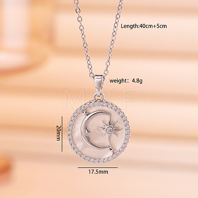 Brass Micro Pave Clear Cubic Zirconia with Natural White Shell Pendant 304 Stainless Steel Cable Chain Necklaces for Women WGAF233-10-1