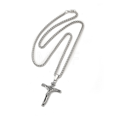 Alloy Crucifix Cross Pandant Necklace with Wheat Chains NJEW-K245-002P-1
