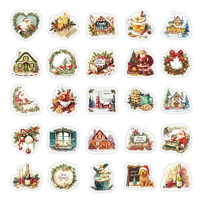 50Pcs Christmas Theme Cartoon Paper Stickers DIY-P085-06-1