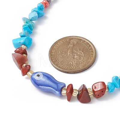 Natural Red Jasper & Howlite Chips & Porcelain Fish Beaded Necklace with Alloy Clasps NJEW-JN04367-1