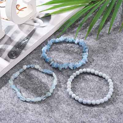 Natural Aquamarine Stretch Bracelets BJEW-JB05649-1