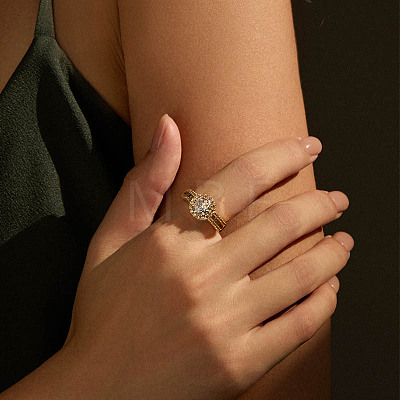 Brass with Cubic Zirconia Cuff Open Rings for Women FS-WG973E1-05-1