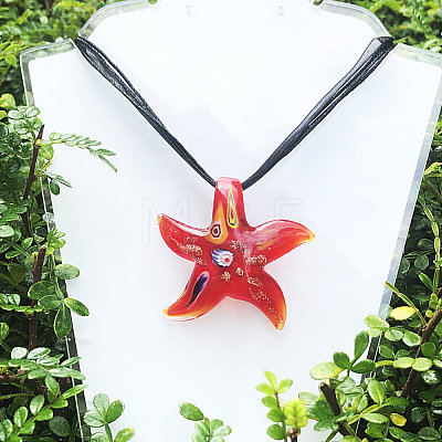 Starfish Millefiori Glass Pendant Silk Ribbon Necklaces FS-WG7586D-08-1