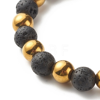 Natural Lava Rock & Non-magnetic Synthetic Hematite Round Beads Energy Power Stretch Bracelets Sett BJEW-JB07051-01-1