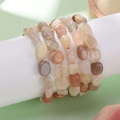 Natural Multi-Moonstone Stretch Beaded Bracelets LS-BJEW-K213-C14-1
