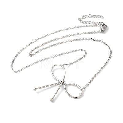 Non-Tarnish 304 Stainless Steel Cable Chain Bowknot Pendant Necklaces NJEW-Z041-02P-01-1