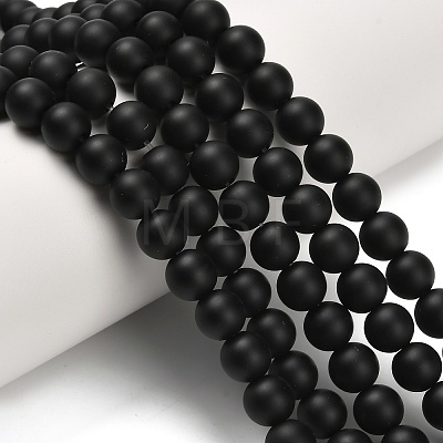 Natural Black Onyx(Dyed & Heated) Beads Strands G-Z024-01B-01-1