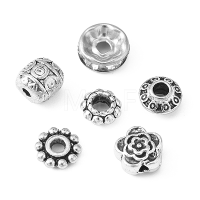 255Pcs 6 Style Iron Rhinestone & Tibetan Style Alloy Spacer Beads DIY-FS0004-07-1