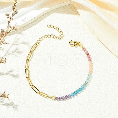 Natural Mixed Gemstone Round Beads Link Bracelets BJEW-JB13899-1