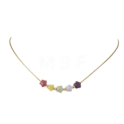 Natural & Synthetic Mixed Gemstone Beaded Pendant 304 Stainless Steel Boston Link Chain Necklaces NJEW-JN06419-01-1