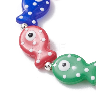 Handmade Lampwork Enamel Fish Beaded Stretch Bracelets for Women Men BJEW-TA00685-1