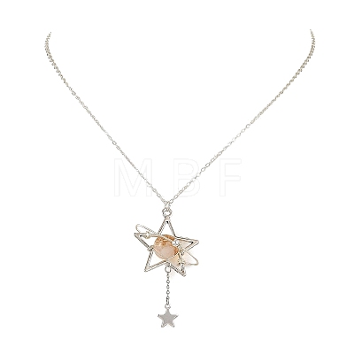 Heated Natural Citrine Alloy Star Pendant Necklaces for Women NJEW-TA00273-04-1