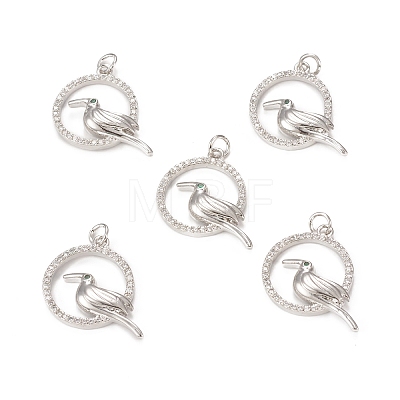 Brass Micro Pave Cubic Zirconia Bird Pendants KK-E068-VB305-1