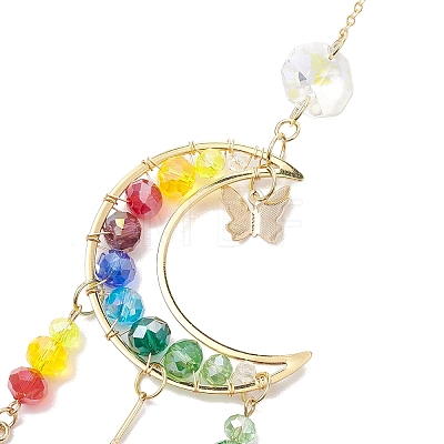 Glass Beads Wire Wrapped Brass Moon Hanging Ornaments HJEW-TA00212-1