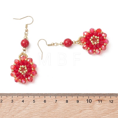 Flower Glass Seed Beads & Synthetic Turquoise Dangle Earrings EJEW-MZ00697-02-1