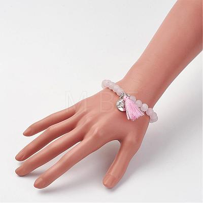 Natural Rose Quartz Beads Stretch Bracelets BJEW-JB02812-02-1