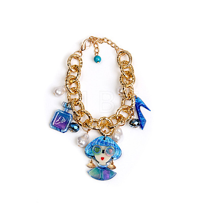 Acrylic Lady Perfume Bottle High Heel and Imitation Pearl Bracelets FS-WGDF0C3-12-1