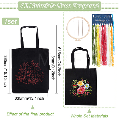 DIY Flower Pattern Tote Bag Embroidery Making Kit DIY-WH0349-21C-1