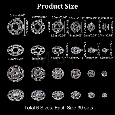  180 Sets 6 Style Sewing Snap Button AJEW-NB0003-47-1