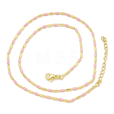 Brass Enamel Column Link Chain Necklaces NJEW-H039-04A-01G-1