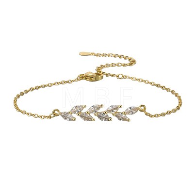 Leaf Brass Pave Clear Cubic Zirconia Link Bracelets WGDCC8C-01-1