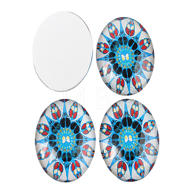 Mosaic Printed Glass Oval Cabochons GGLA-N003-18x25-G-1