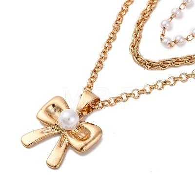 Alloy & Plastic Pearl 3 Layer Necklaces NJEW-U013-02G-1