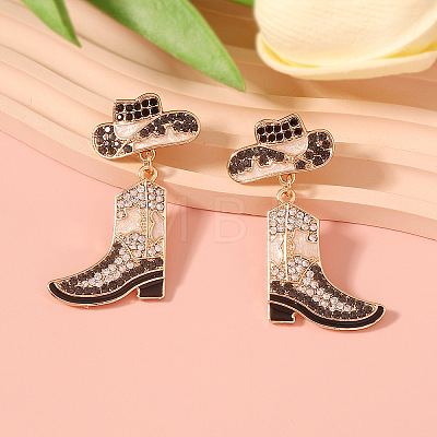 Cowboy Hat with Boot Alloy Enamel Dangle Stud Earrings FS-WG1DB7D-04-1